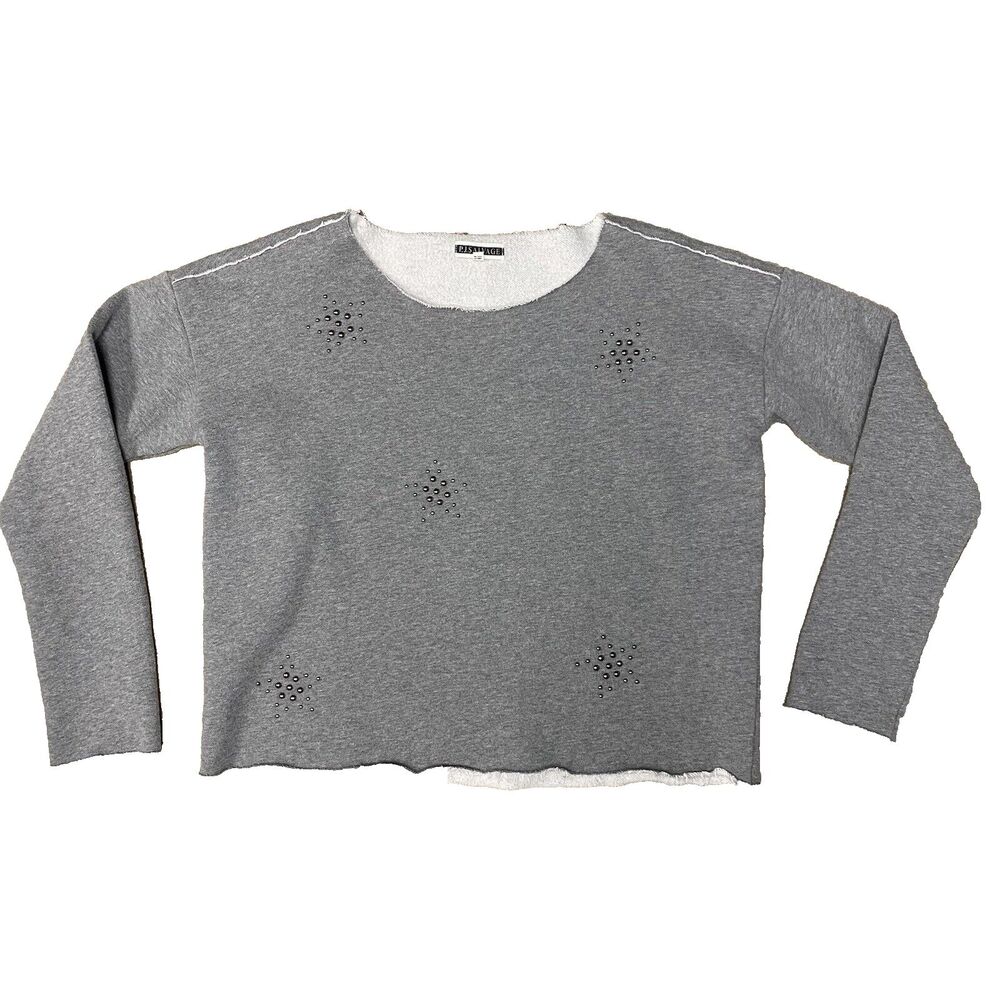 PJ Salvage Lounge Sweatshirt Womens Medium Long-Sleeve Gray Stretch Embellished